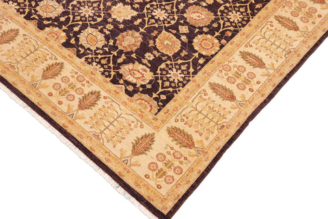 handmade Transitional Kafkaz Aubergine Beige Hand Knotted RECTANGLE 100% WOOL area rug 9' x 12'