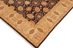 handmade Transitional Kafkaz Aubergine Beige Hand Knotted RECTANGLE 100% WOOL area rug 9X12