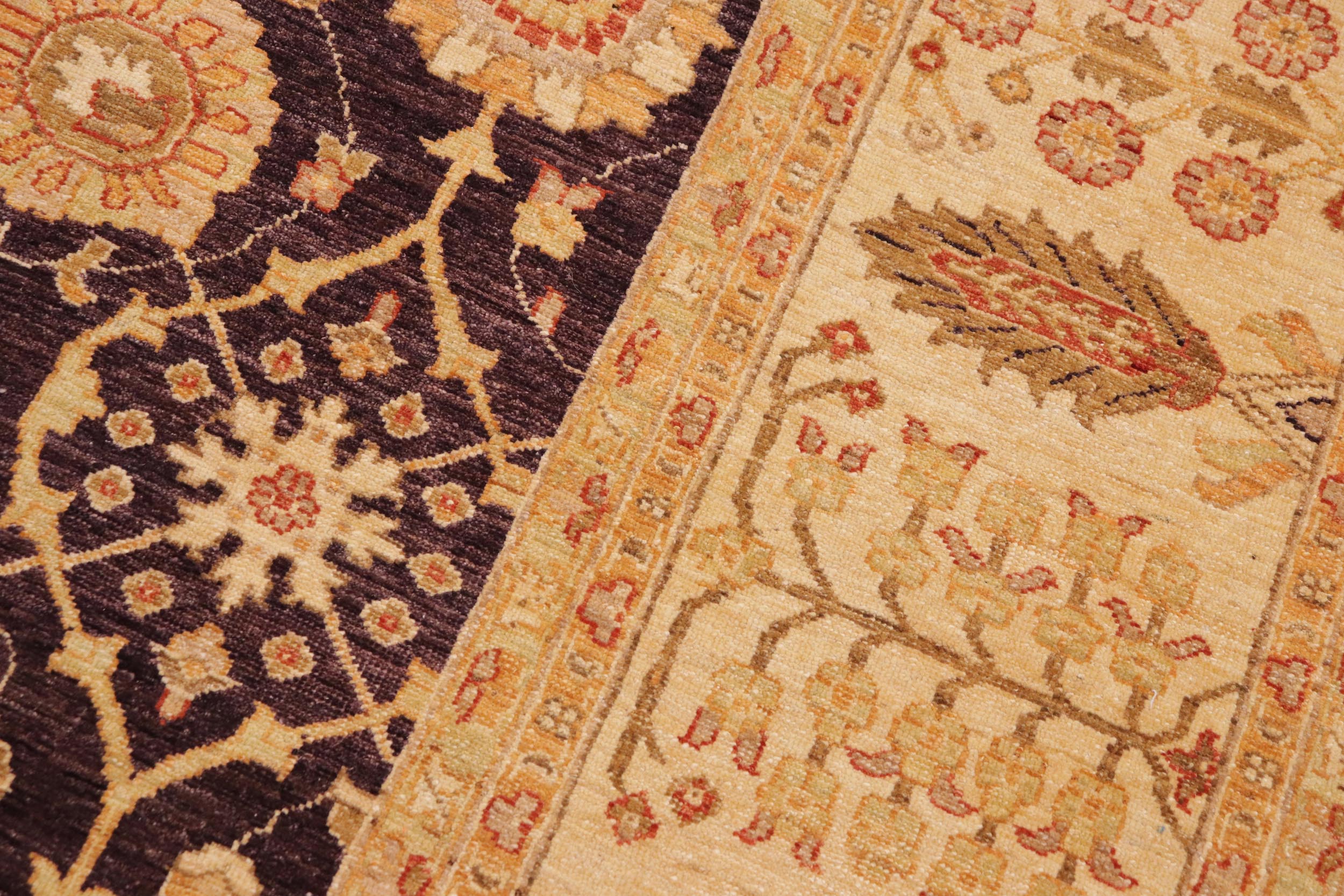 handmade Transitional Kafkaz Aubergine Beige Hand Knotted RECTANGLE 100% WOOL area rug 9' x 12'