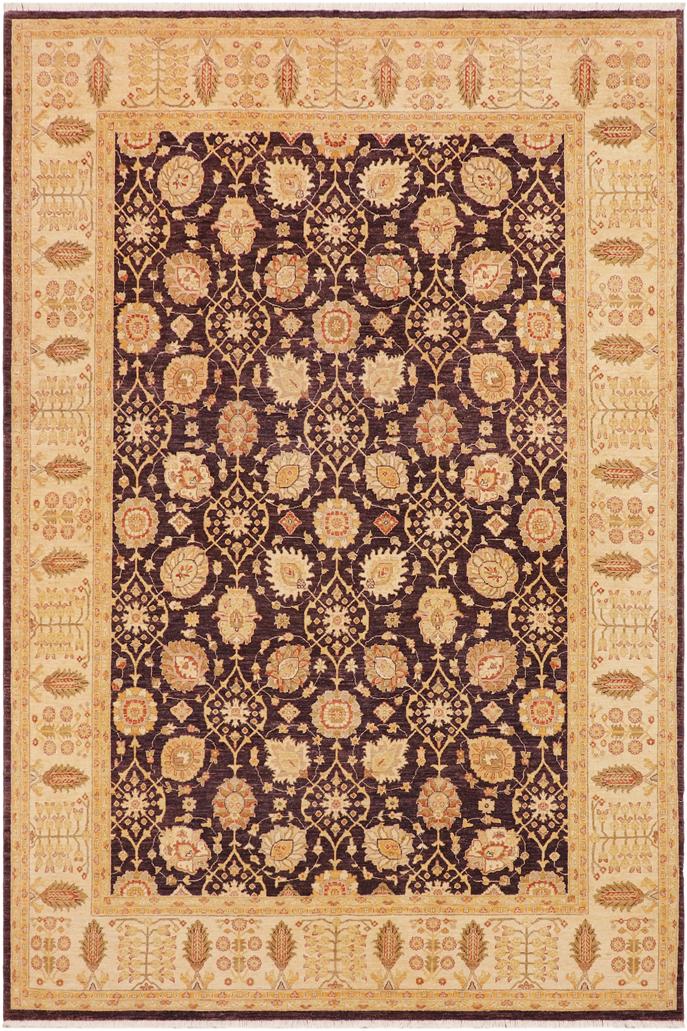 handmade Transitional Kafkaz Aubergine Beige Hand Knotted RECTANGLE 100% WOOL area rug 9X12