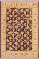 handmade Transitional Kafkaz Aubergine Beige Hand Knotted RECTANGLE 100% WOOL area rug 9X12