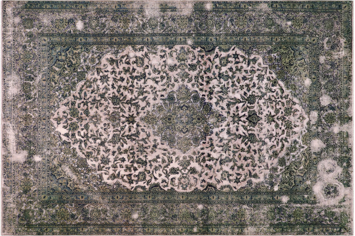 handmade Vintage Vintage Beige Green Hand Knotted RECTANGLE 100% WOOL area rug 8' x 11'