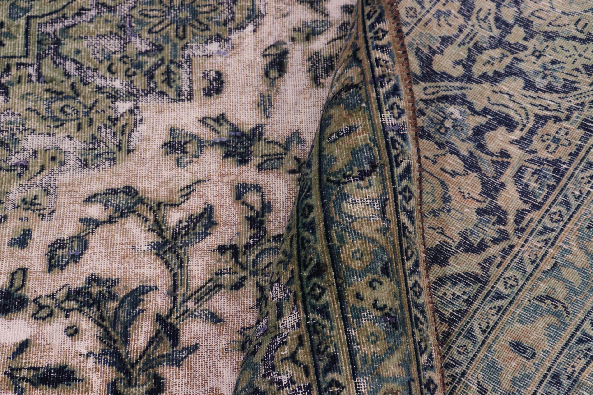 handmade Vintage Vintage Beige Green Hand Knotted RECTANGLE 100% WOOL area rug 8' x 11'