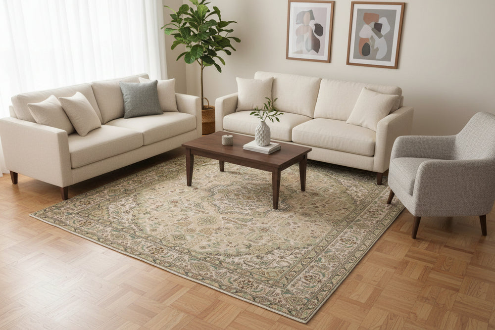 handmade Vintage Vintage White Green Hand Knotted RECTANGLE 100% WOOL area rug 9x12