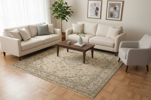 handmade Vintage Vintage White Green Hand Knotted RECTANGLE 100% WOOL area rug 9x12