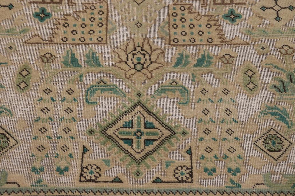 handmade Vintage Vintage White Green Hand Knotted RECTANGLE 100% WOOL area rug 9x12