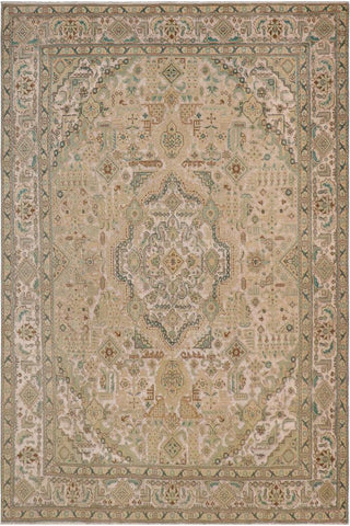 handmade Vintage Vintage White Green Hand Knotted RECTANGLE 100% WOOL area rug 9x12