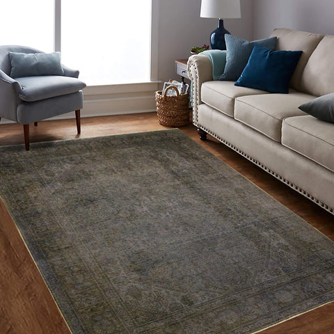 handmade Modern Vintage Blue Brown Hand Knotted RECTANGLE 100% WOOL area rug 6' x 10'