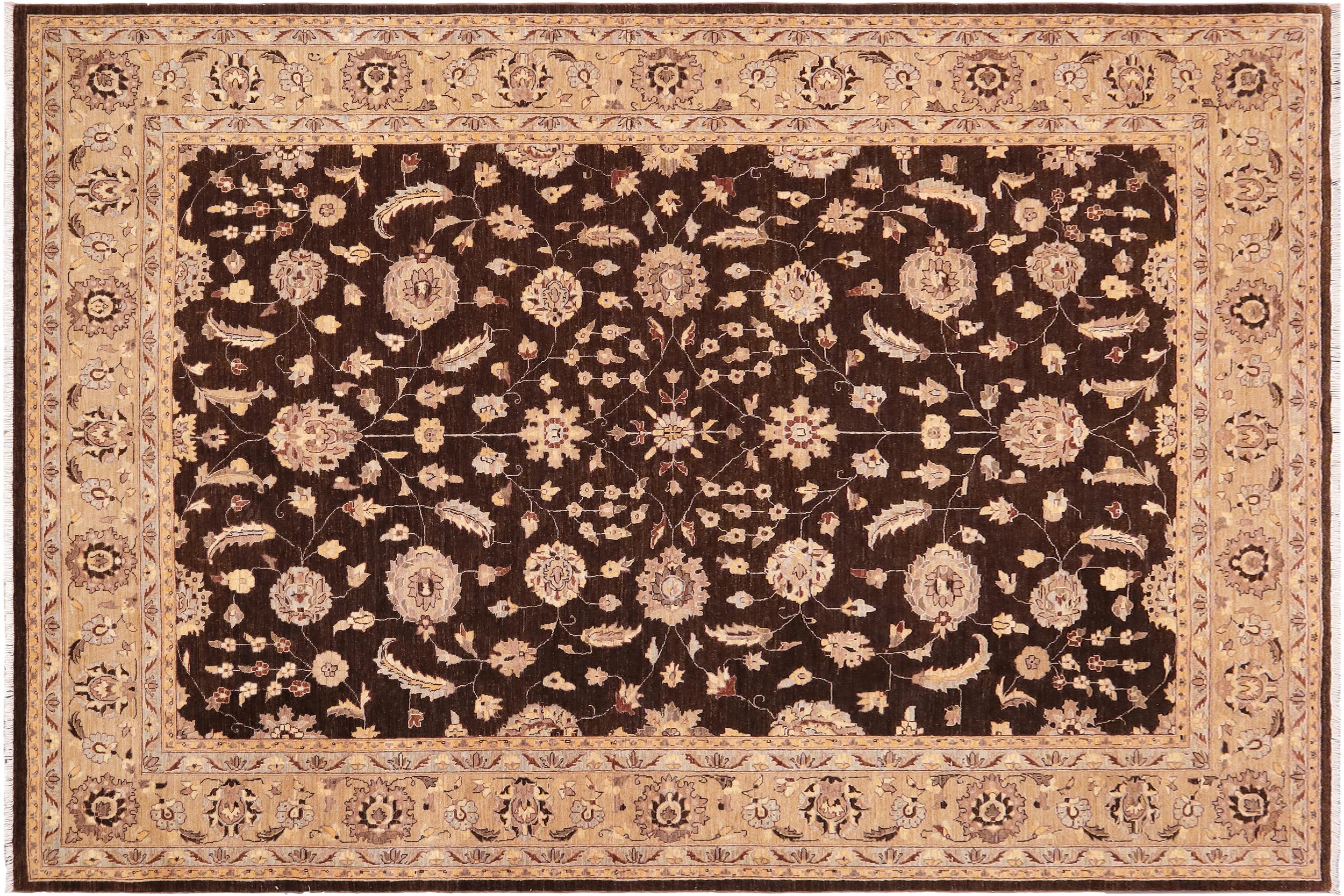 handmade Transitional Kafkaz Brown Tan Hand Knotted RECTANGLE 100% WOOL area rug 9' x 12'