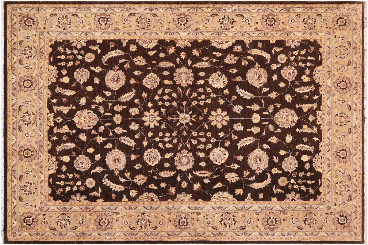 handmade Transitional Kafkaz Brown Tan Hand Knotted RECTANGLE 100% WOOL area rug 9' x 12'