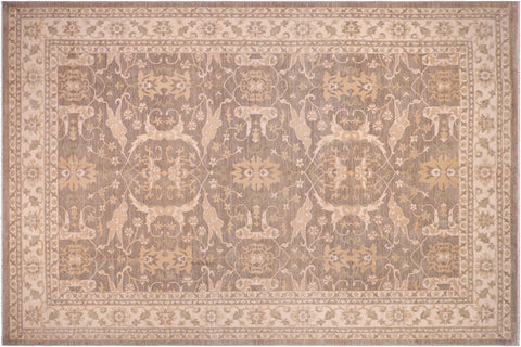 handmade Transitional Kafkaz Greenish Gr Ivory Hand Knotted RECTANGLE 100% WOOL area rug 10' x 14'
