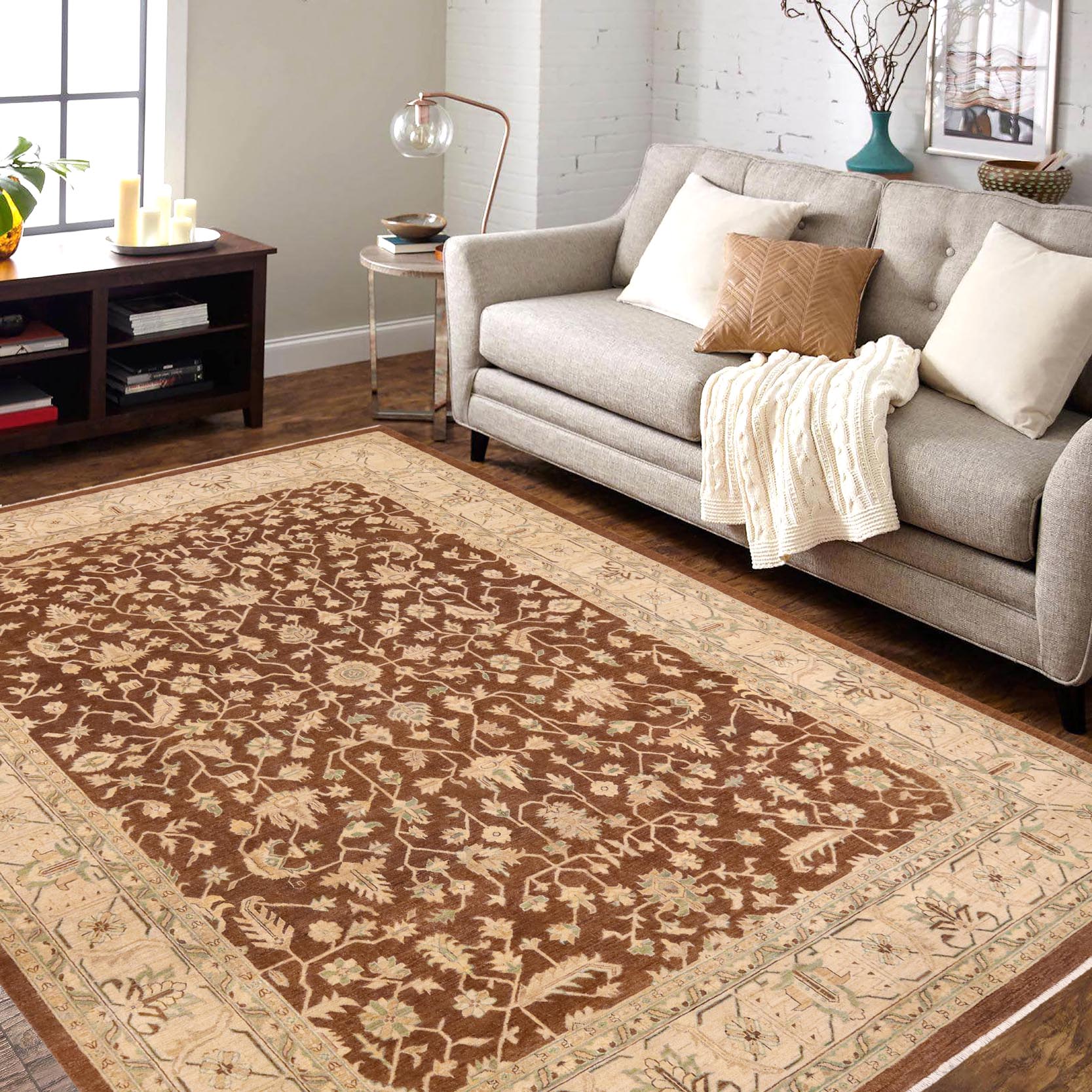 handmade Transitional Kafkaz Brown Beige Hand Knotted RECTANGLE 100% WOOL area rug 9' x 12'