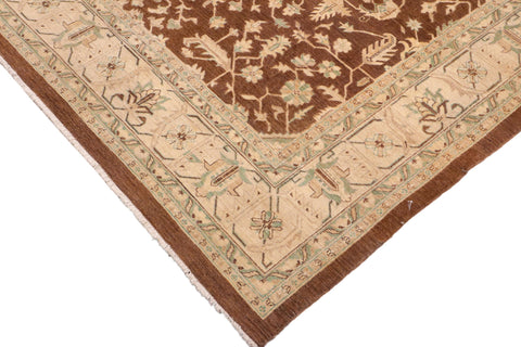 handmade Transitional Kafkaz Brown Beige Hand Knotted RECTANGLE 100% WOOL area rug 9' x 12'