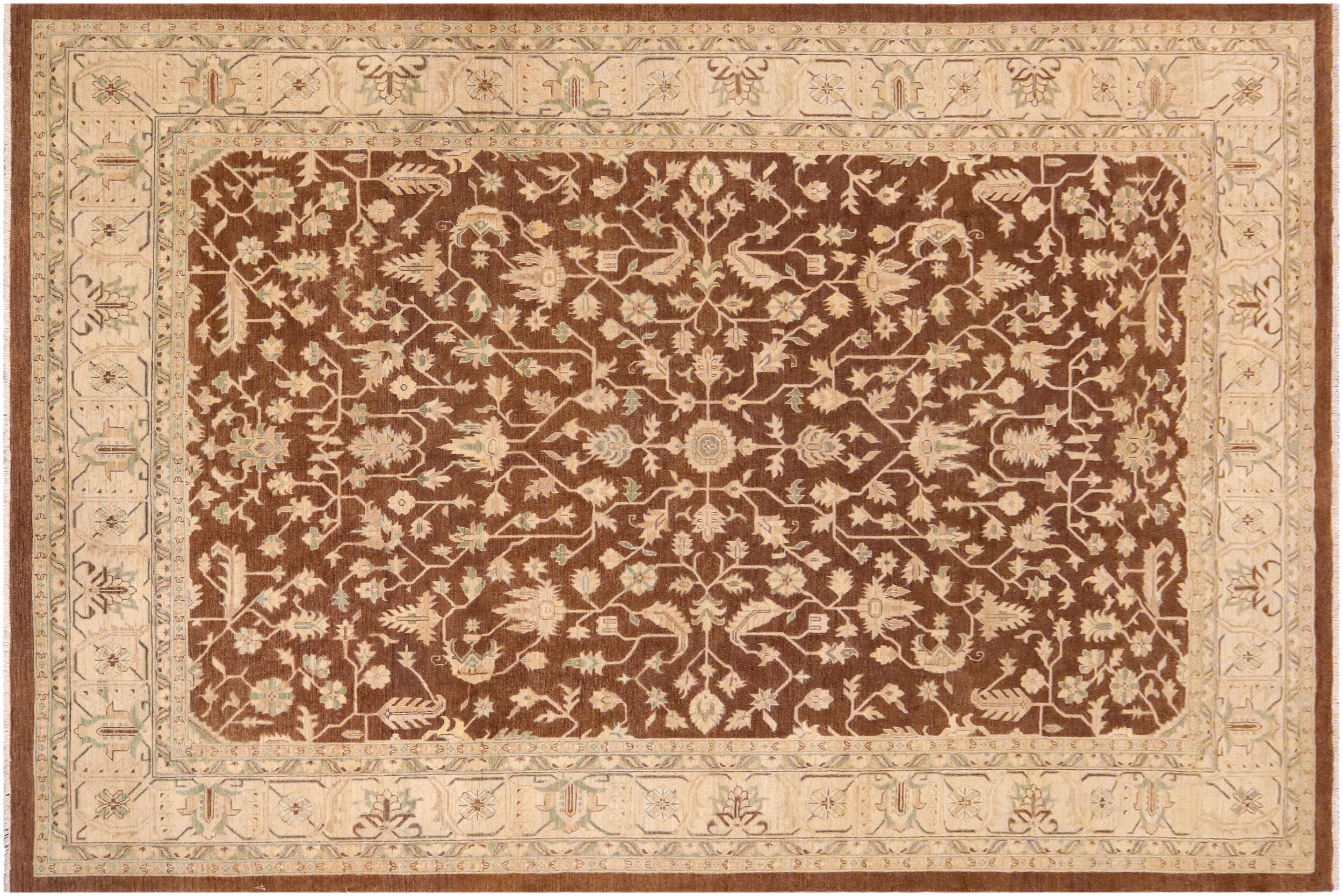 handmade Transitional Kafkaz Brown Beige Hand Knotted RECTANGLE 100% WOOL area rug 9' x 12'