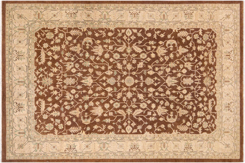 handmade Transitional Kafkaz Brown Beige Hand Knotted RECTANGLE 100% WOOL area rug 9' x 12'