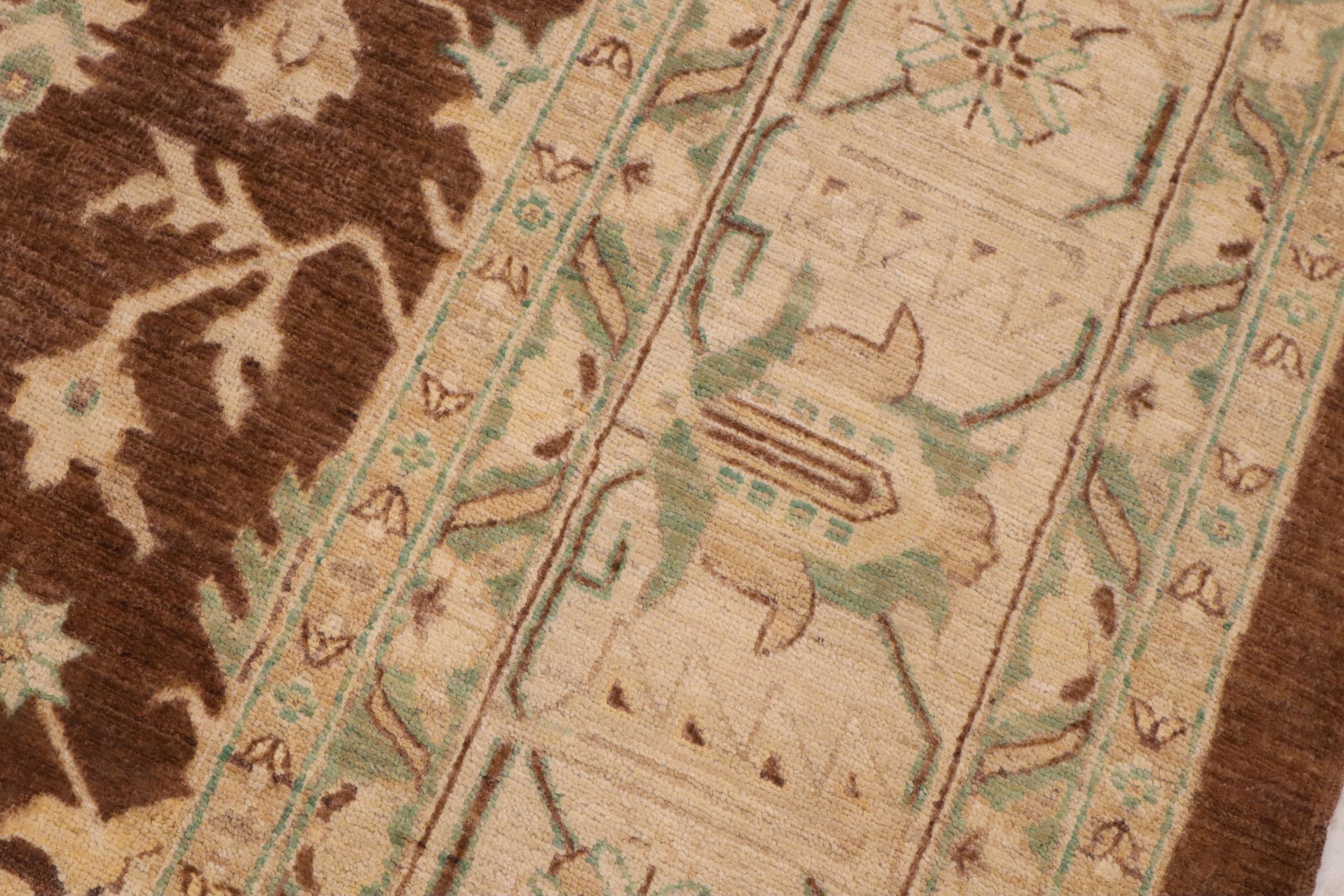 handmade Transitional Kafkaz Brown Beige Hand Knotted RECTANGLE 100% WOOL area rug 9' x 12'