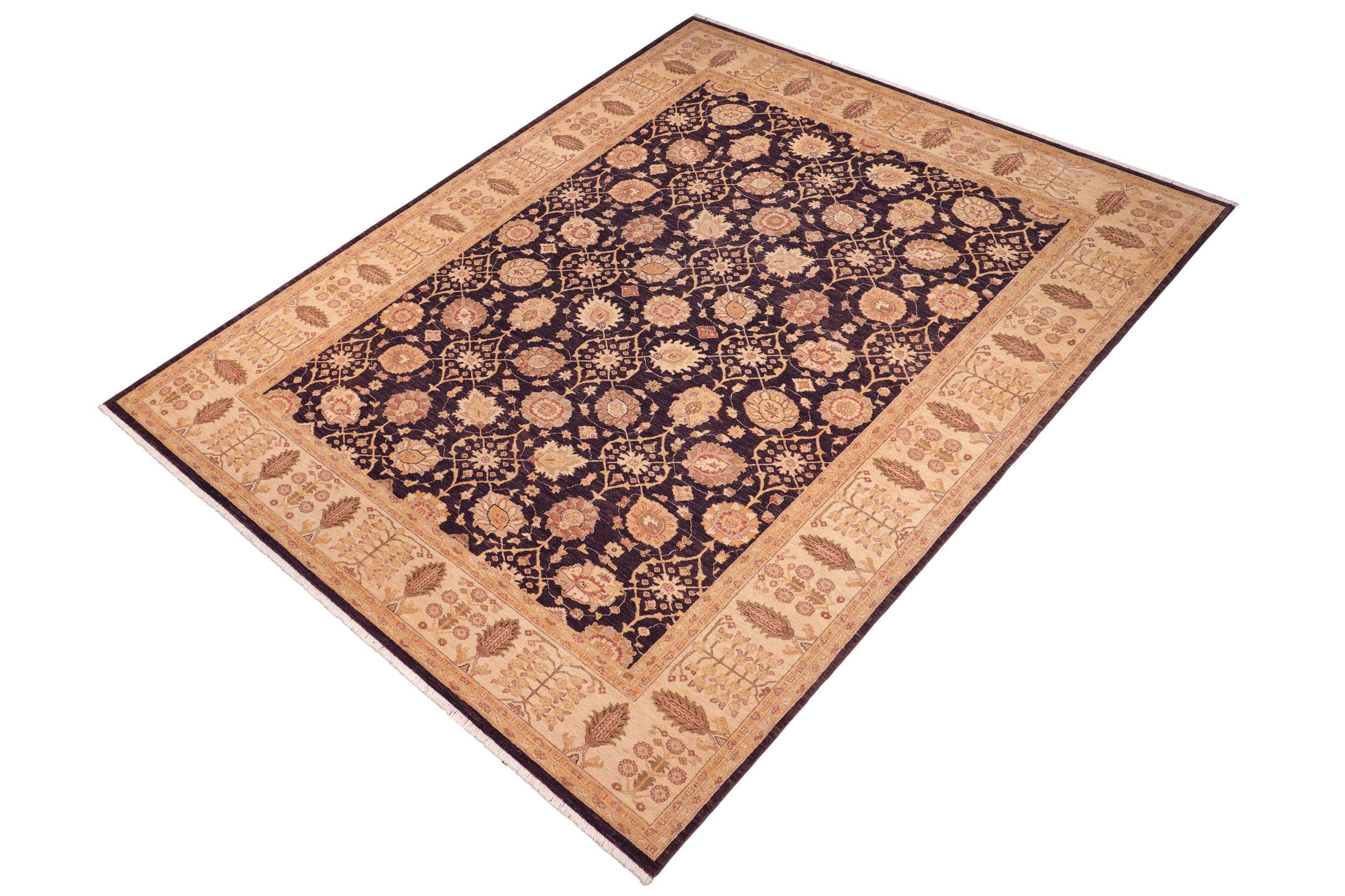 handmade Transitional Kafkaz Aubergine Beige Hand Knotted RECTANGLE 100% WOOL area rug 9' x 12'