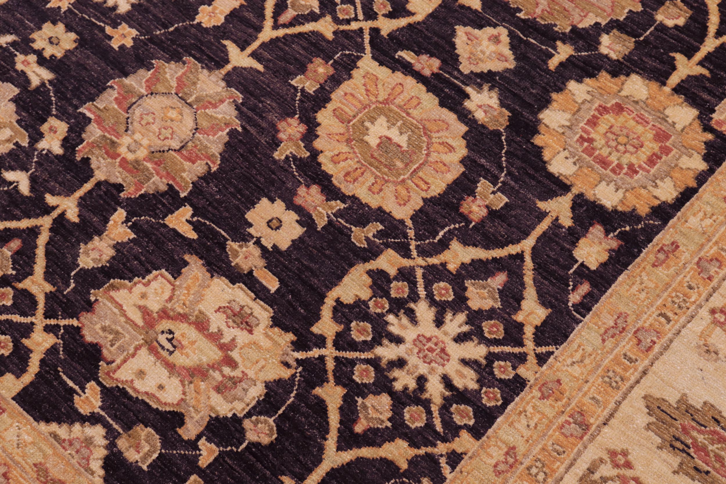 handmade Transitional Kafkaz Aubergine Beige Hand Knotted RECTANGLE 100% WOOL area rug 9' x 12'