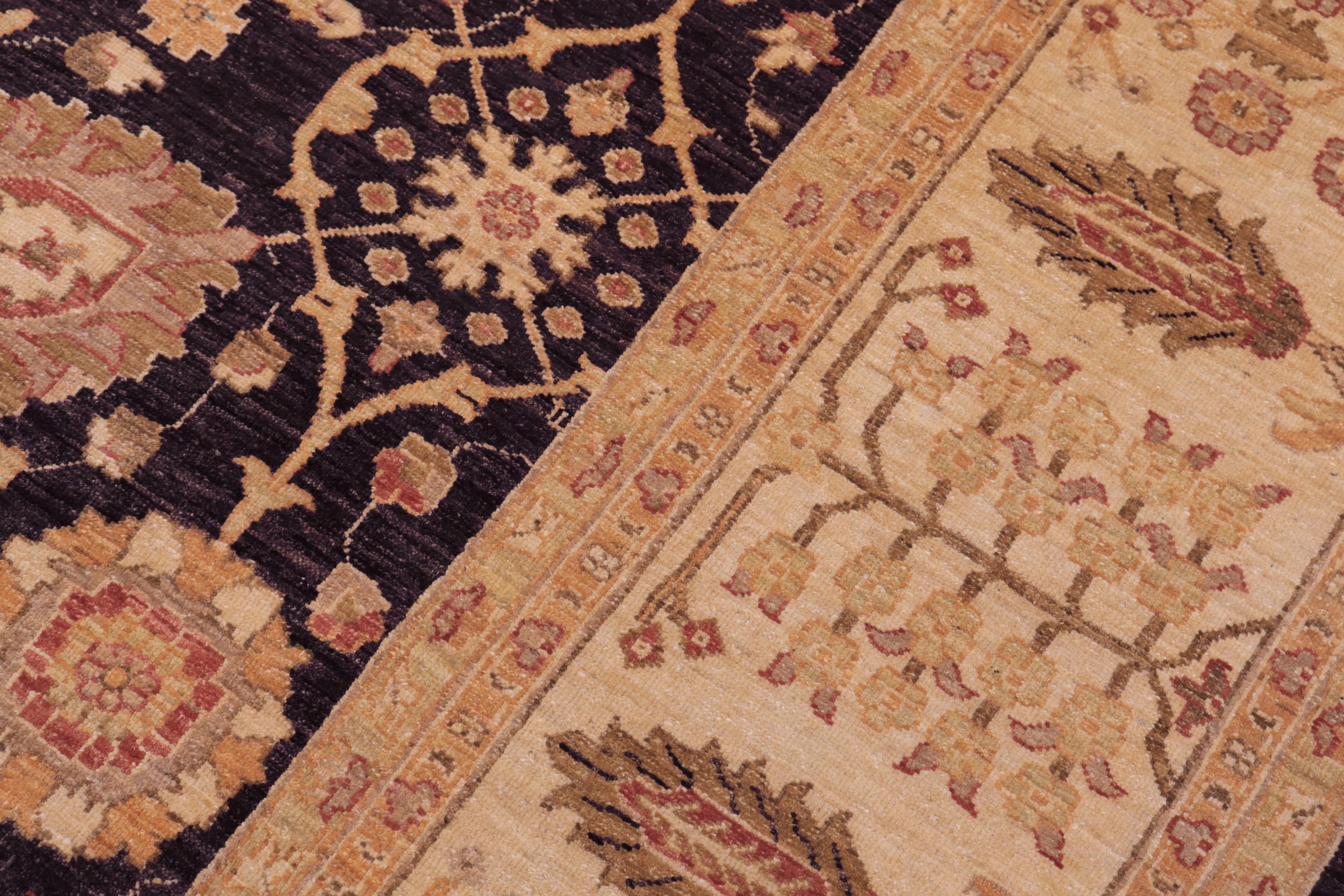 handmade Transitional Kafkaz Aubergine Beige Hand Knotted RECTANGLE 100% WOOL area rug 9' x 12'