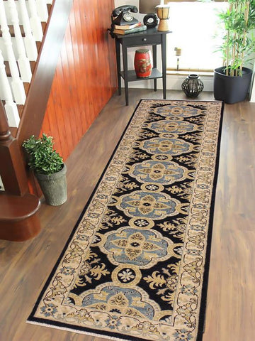 handmade Transitional Kafkaz Blue Ivory Hand Knotted RUNNER 100% WOOL area rug 3X10