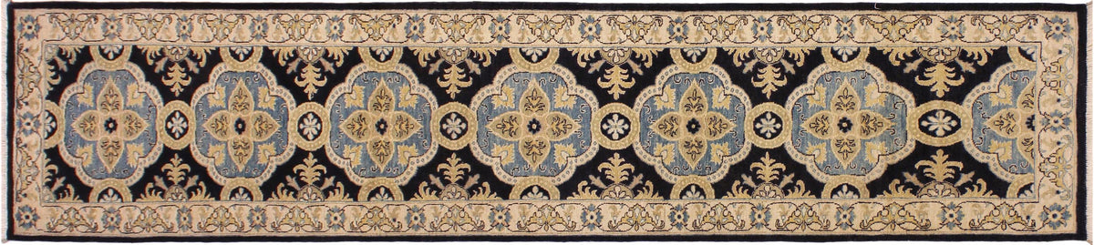 handmade Transitional Kafkaz Blue Ivory Hand Knotted RUNNER 100% WOOL area rug 3' x 10'