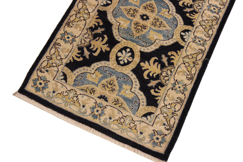 handmade Transitional Kafkaz Blue Ivory Hand Knotted RUNNER 100% WOOL area rug 3' x 10'