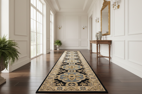 handmade Transitional Kafkaz Blue Ivory Hand Knotted RUNNER 100% WOOL area rug 3' x 10'