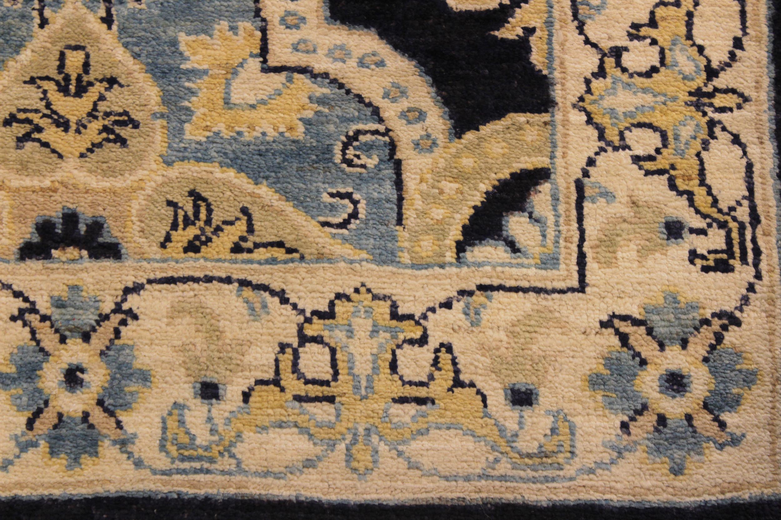 handmade Transitional Kafkaz Blue Ivory Hand Knotted RUNNER 100% WOOL area rug 3' x 10'