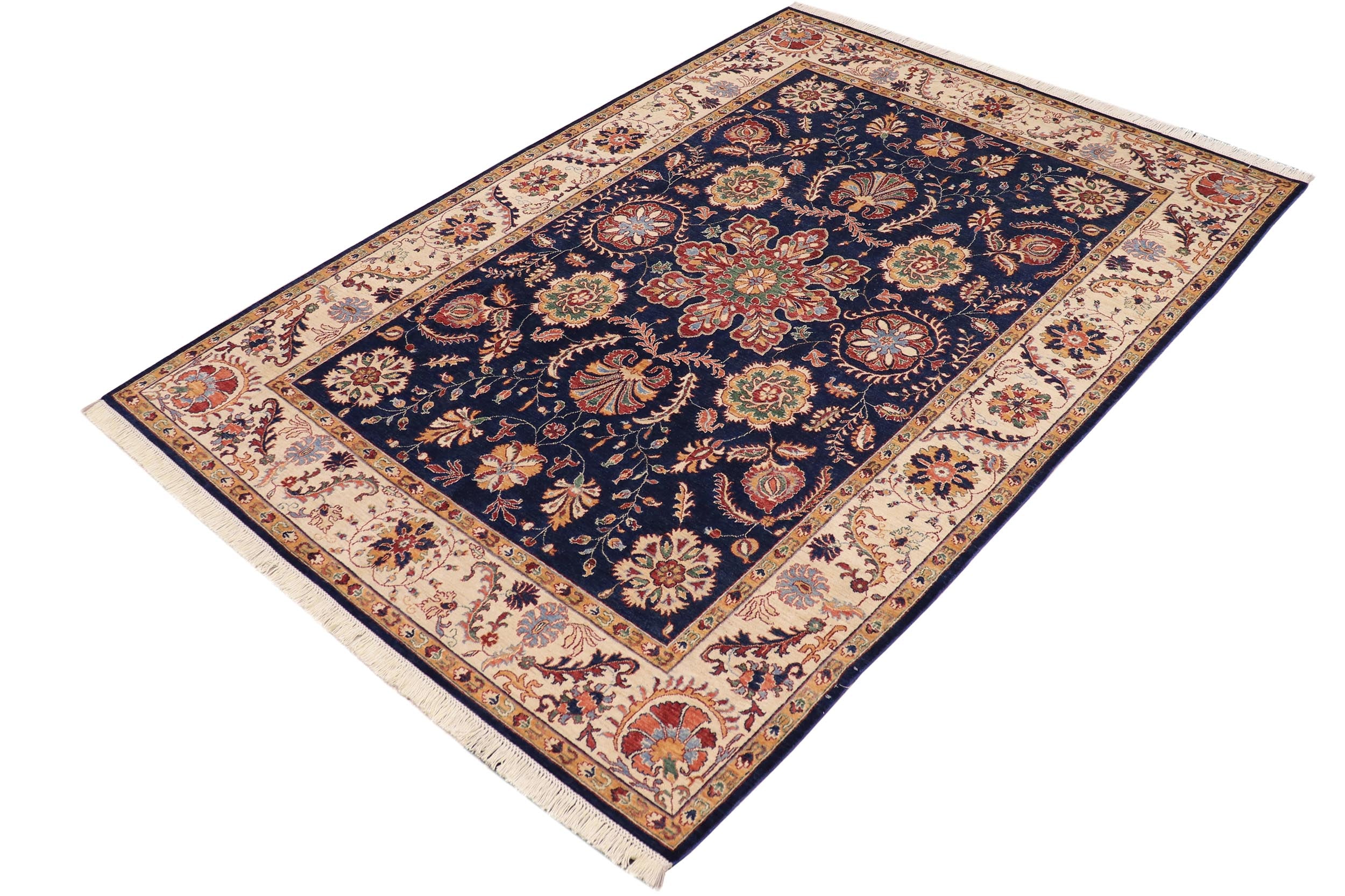 handmade Traditional Kafkaz Blue Beige Hand Knotted RECTANGLE 100% WOOL area rug 7' x 10'