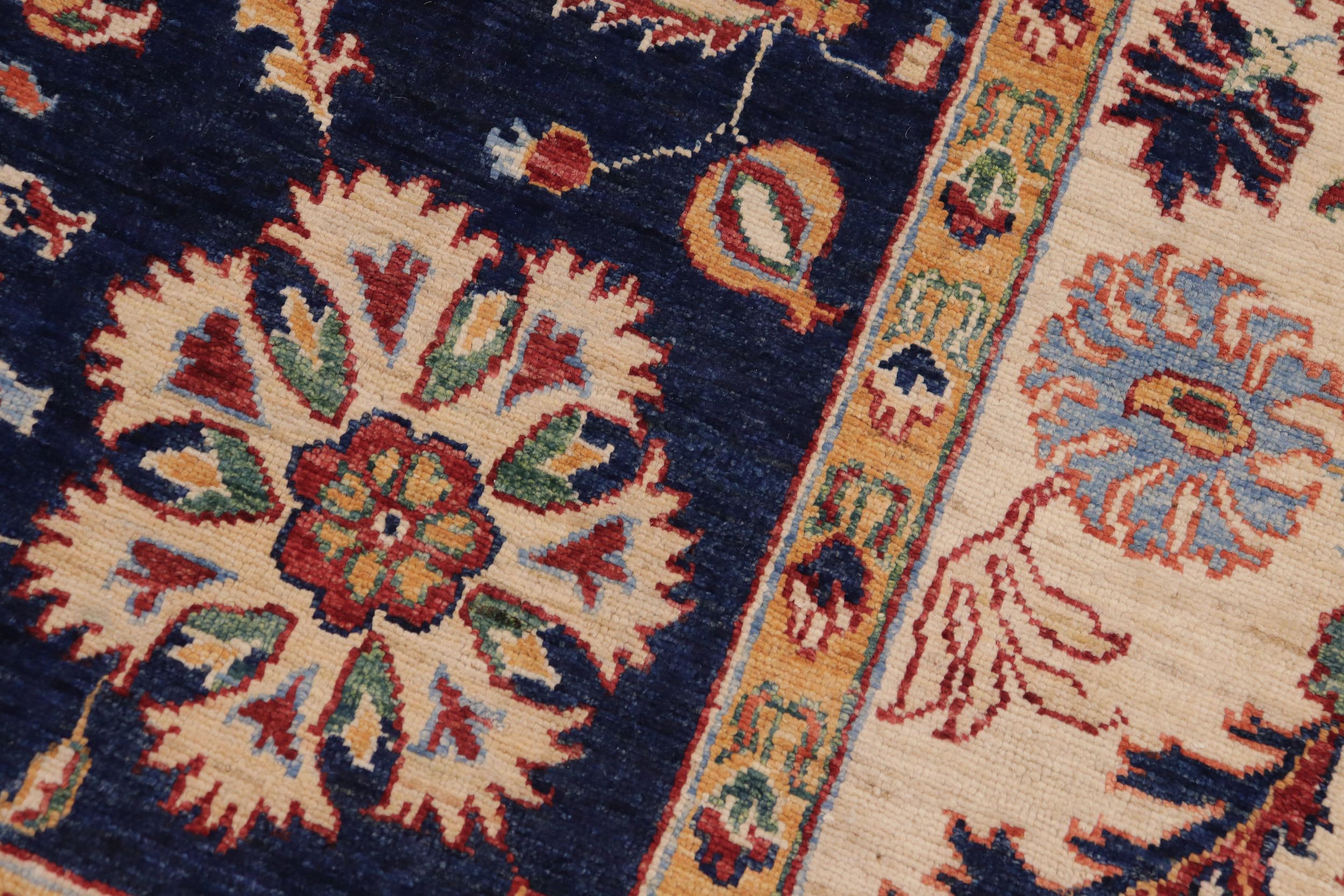 handmade Traditional Kafkaz Blue Beige Hand Knotted RECTANGLE 100% WOOL area rug 7' x 10'