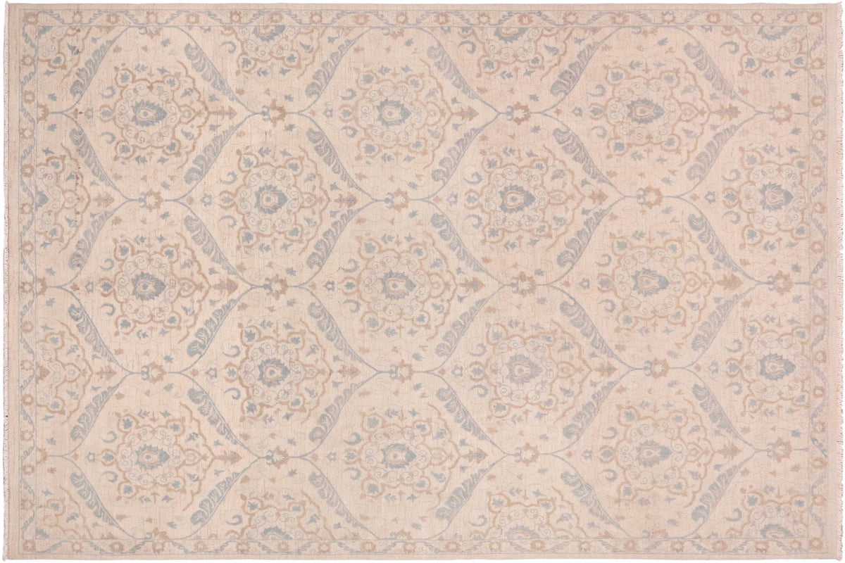 handmade Modern Kafkaz Ivory Blue Hand Knotted RECTANGLE 100% WOOL area rug 9' x 12'