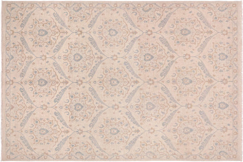 handmade Modern Kafkaz Ivory Blue Hand Knotted RECTANGLE 100% WOOL area rug 9' x 12'