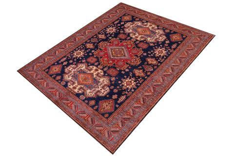 handmade Geometric Super Kazak Blue Red Hand Knotted RECTANGLE 100% WOOL area rug 8' x 10'