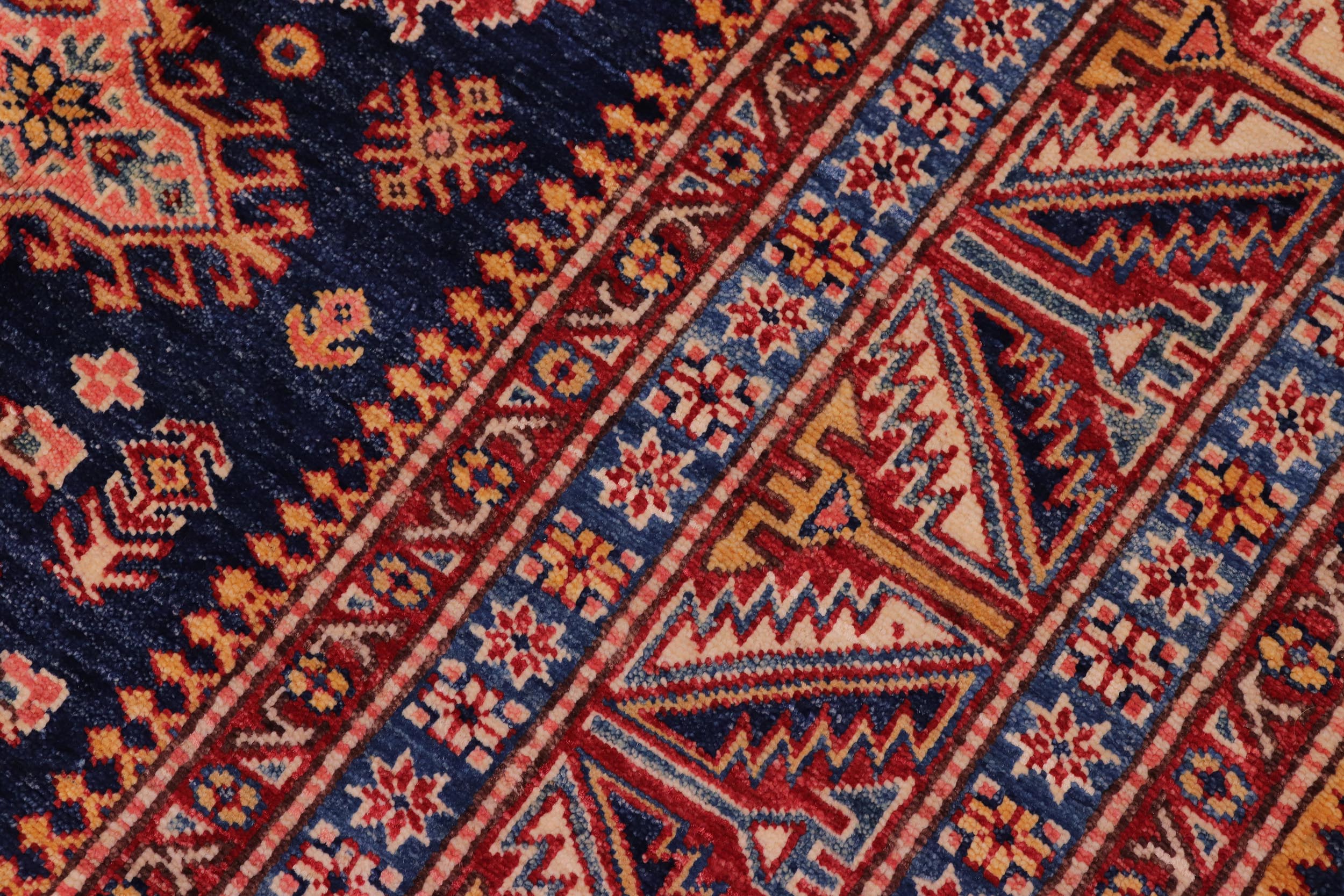 handmade Geometric Super Kazak Blue Red Hand Knotted RECTANGLE 100% WOOL area rug 8' x 10'