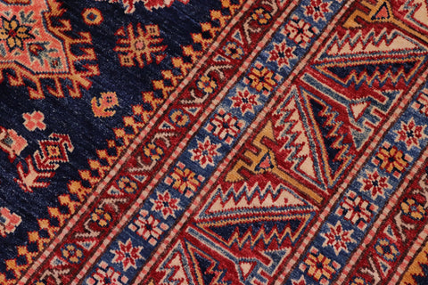 handmade Geometric Super Kazak Blue Red Hand Knotted RECTANGLE 100% WOOL area rug 8' x 10'