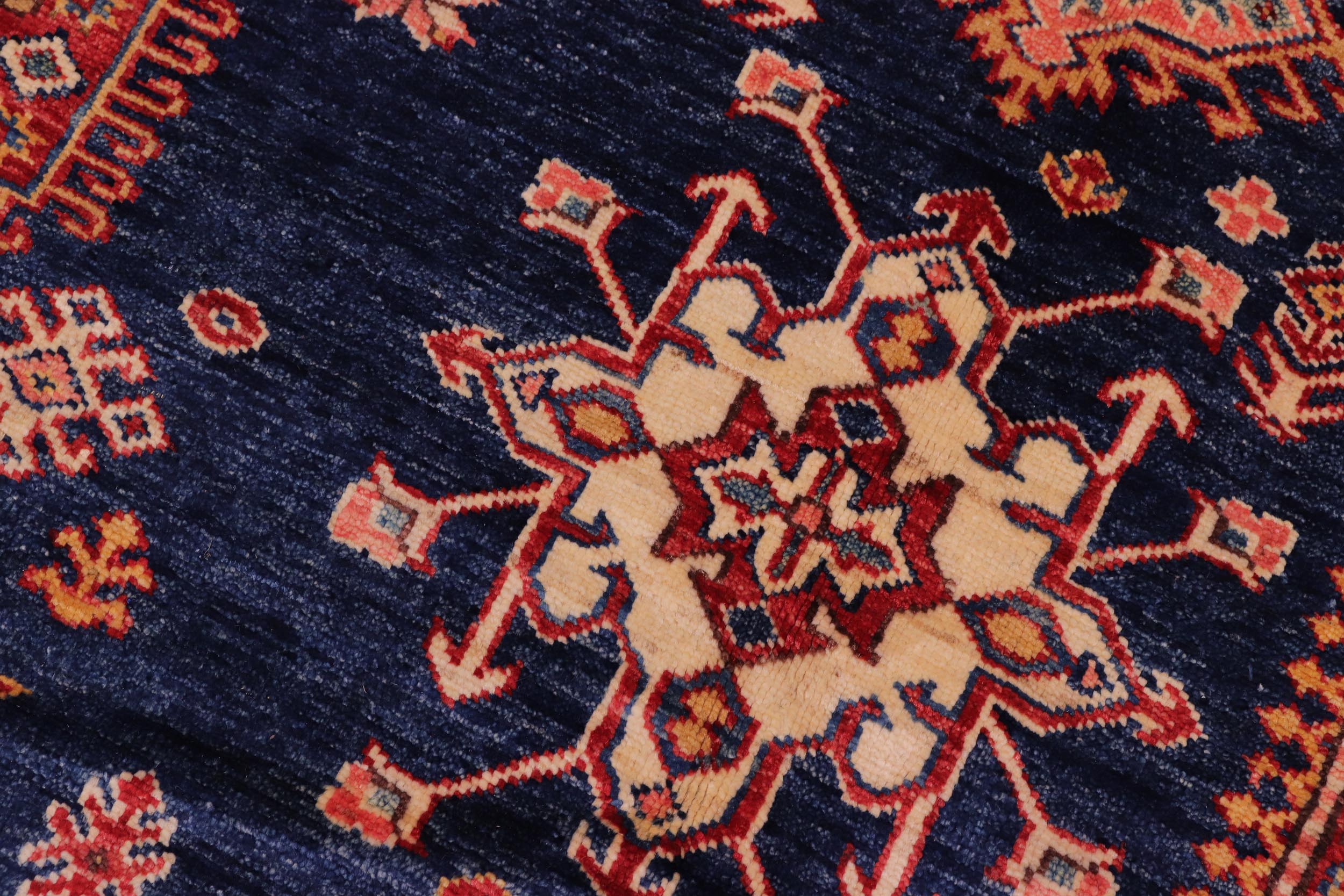 handmade Geometric Super Kazak Blue Red Hand Knotted RECTANGLE 100% WOOL area rug 8' x 10'