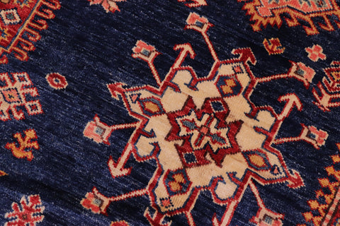 handmade Geometric Super Kazak Blue Red Hand Knotted RECTANGLE 100% WOOL area rug 8' x 10'