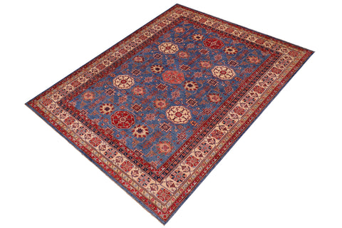 handmade Geometric Super Kazak Lt. Blue Tan Hand Knotted RECTANGLE 100% WOOL area rug 8' x 10'