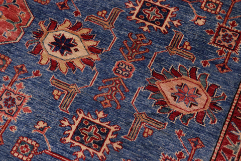 handmade Geometric Super Kazak Lt. Blue Tan Hand Knotted RECTANGLE 100% WOOL area rug 8' x 10'