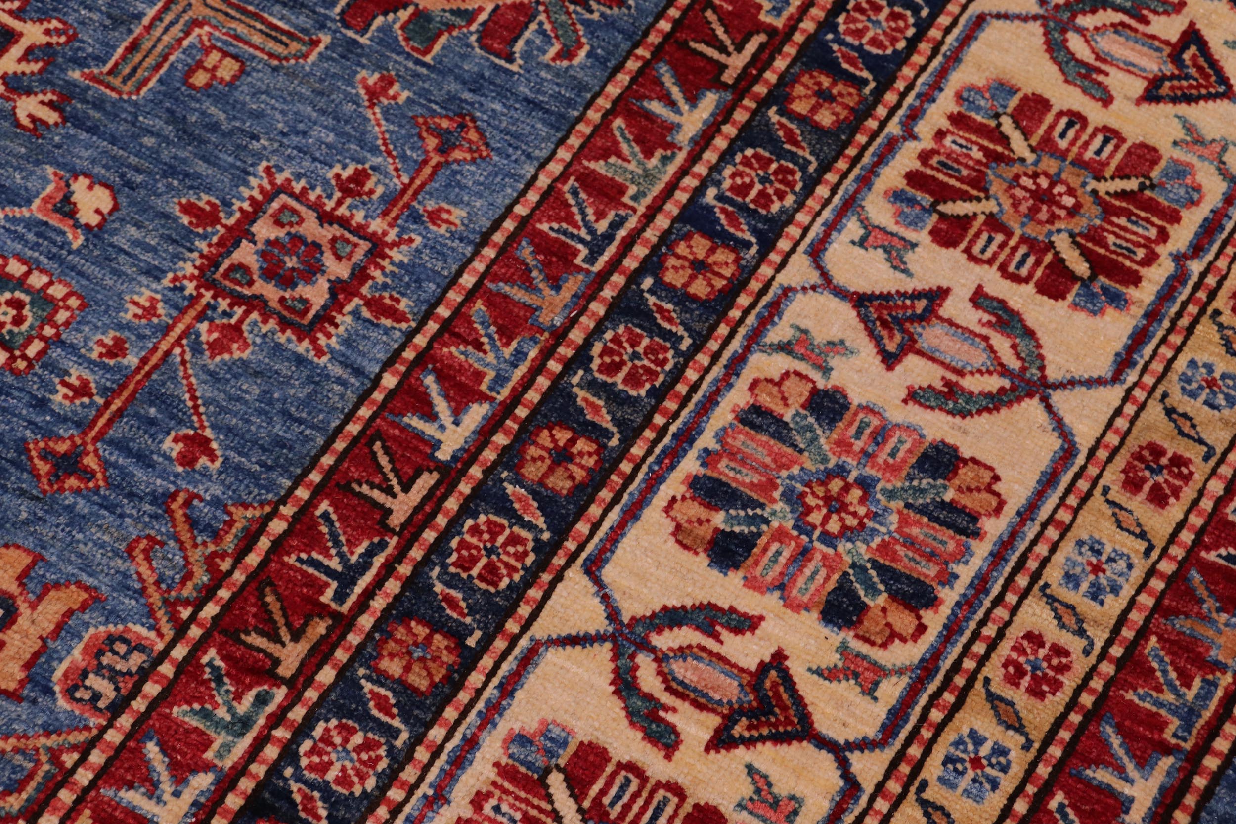 handmade Geometric Super Kazak Lt. Blue Tan Hand Knotted RECTANGLE 100% WOOL area rug 8' x 10'