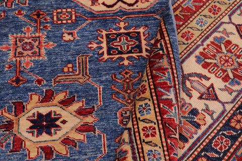 handmade Geometric Super Kazak Lt. Blue Tan Hand Knotted RECTANGLE 100% WOOL area rug 8' x 10'