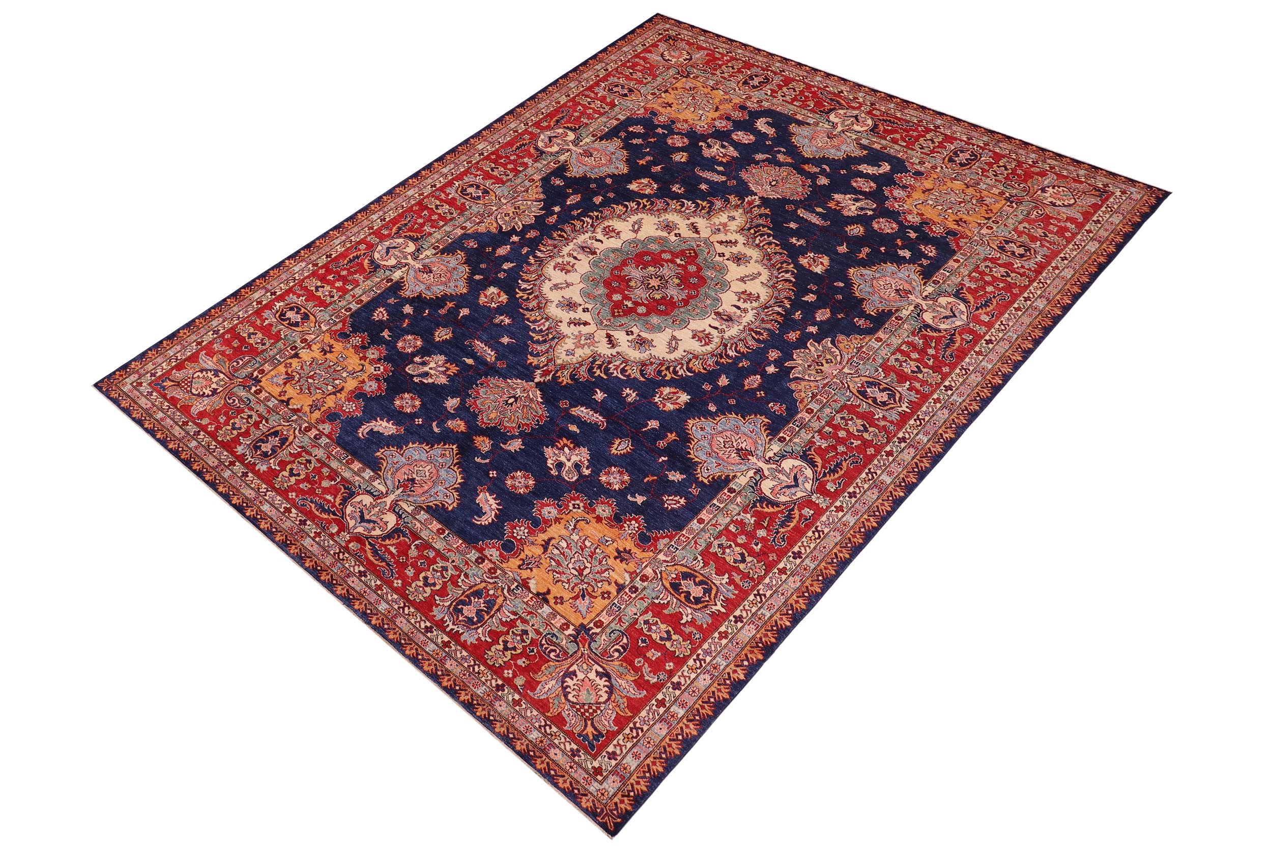 handmade Geometric Super Kazak Blue Red Hand Knotted RECTANGLE 100% WOOL area rug 9' x 12'