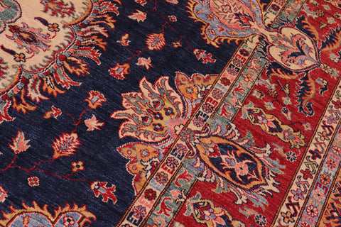 handmade Geometric Super Kazak Blue Red Hand Knotted RECTANGLE 100% WOOL area rug 9' x 12'