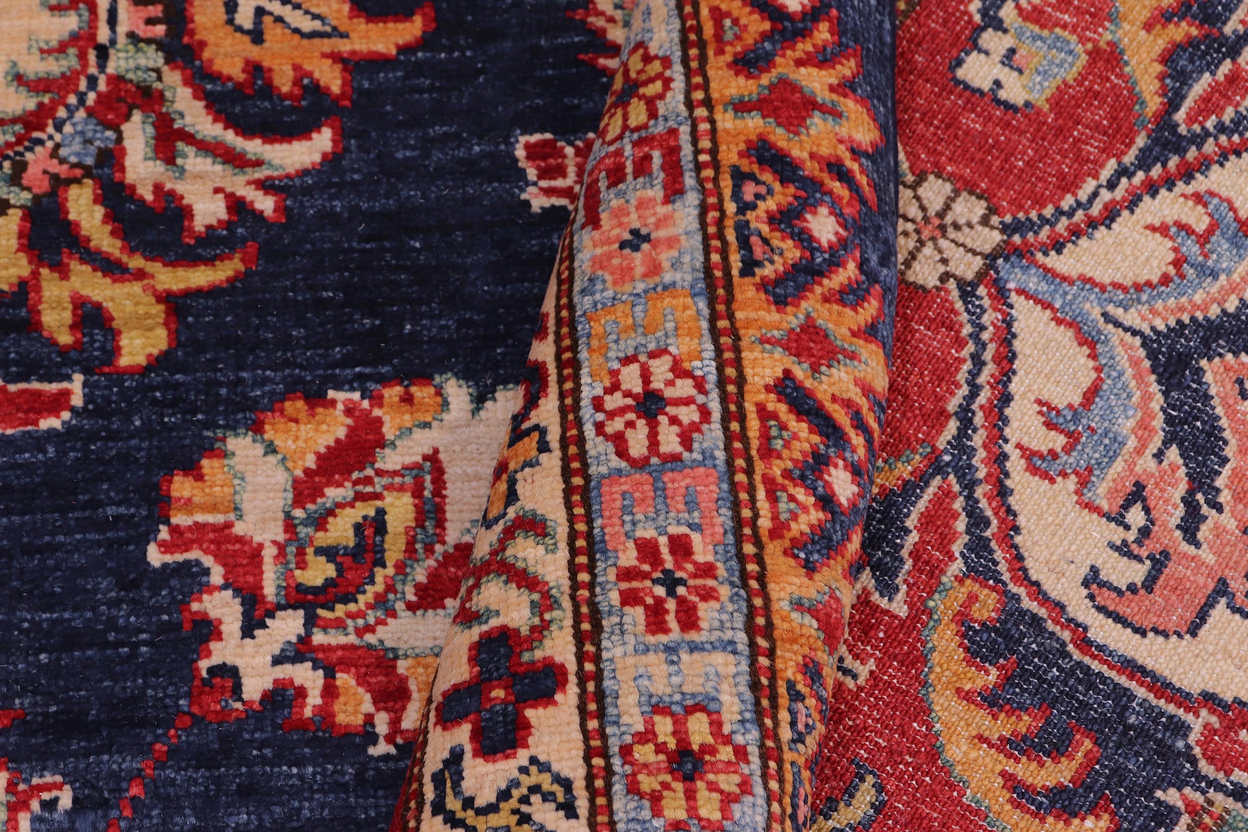 handmade Geometric Super Kazak Blue Red Hand Knotted RECTANGLE 100% WOOL area rug 9' x 12'