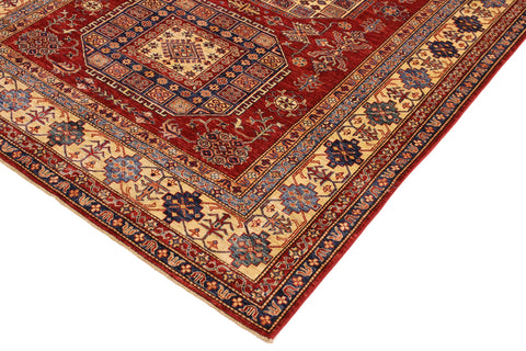 handmade Geometric Super Kazak Red Tan Hand Knotted RECTANGLE 100% WOOL area rug 7' x 10'