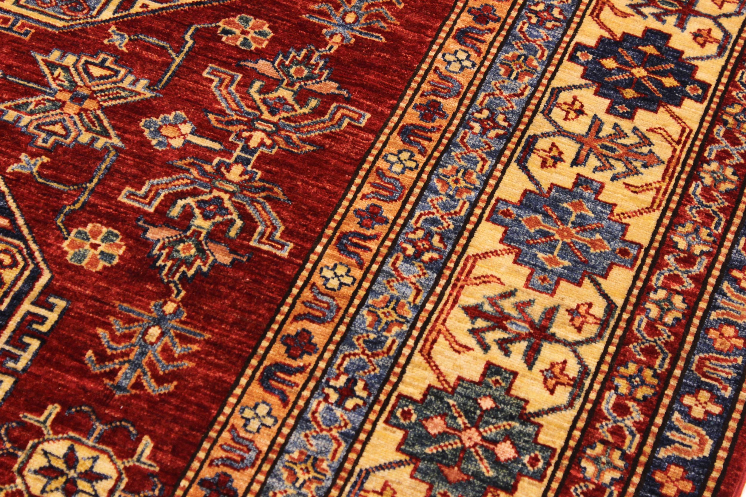 handmade Geometric Super Kazak Red Tan Hand Knotted RECTANGLE 100% WOOL area rug 7' x 10'