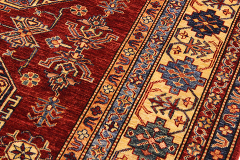 handmade Geometric Super Kazak Red Tan Hand Knotted RECTANGLE 100% WOOL area rug 7' x 10'