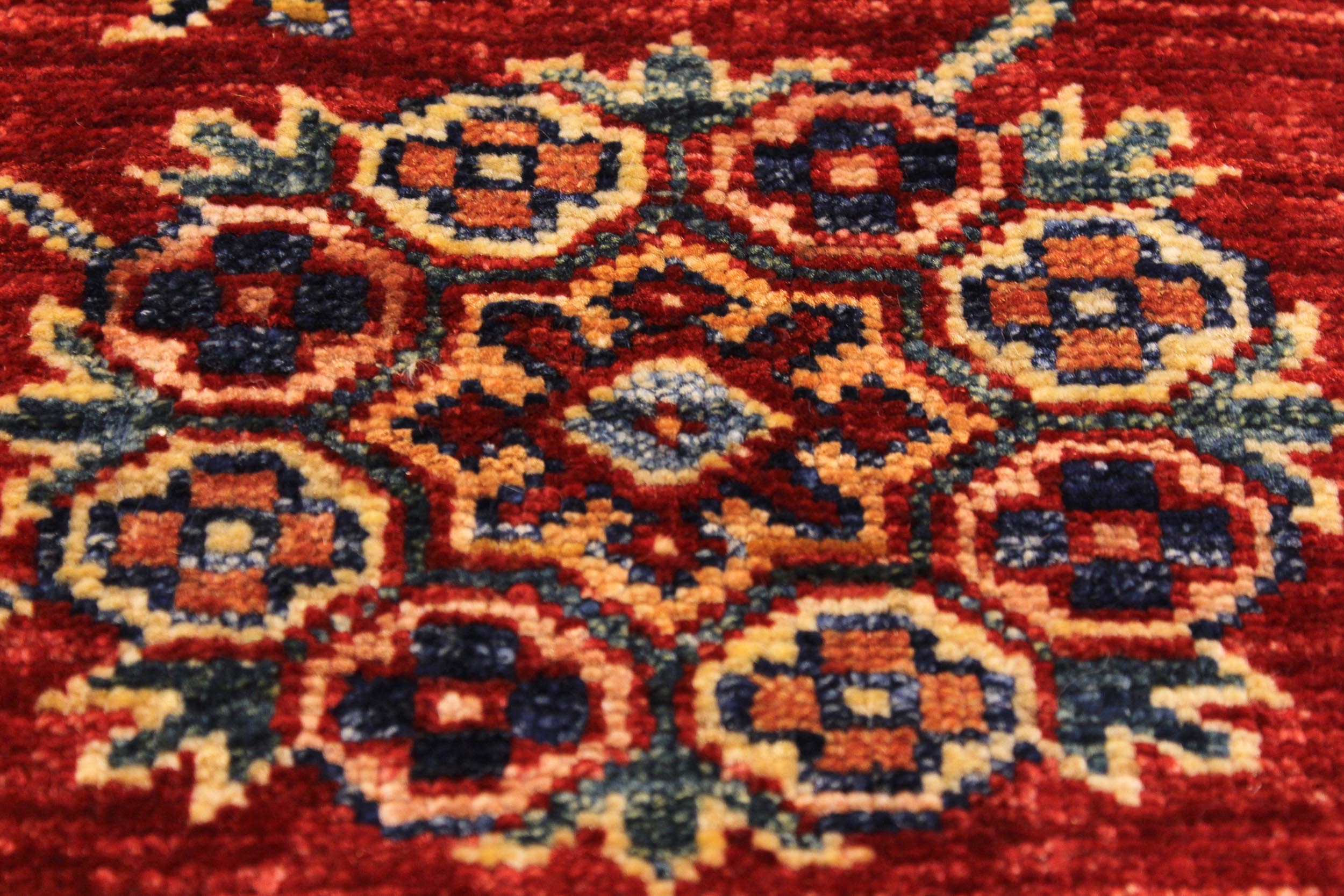 handmade Geometric Super Kazak Red Tan Hand Knotted RECTANGLE 100% WOOL area rug 7' x 10'