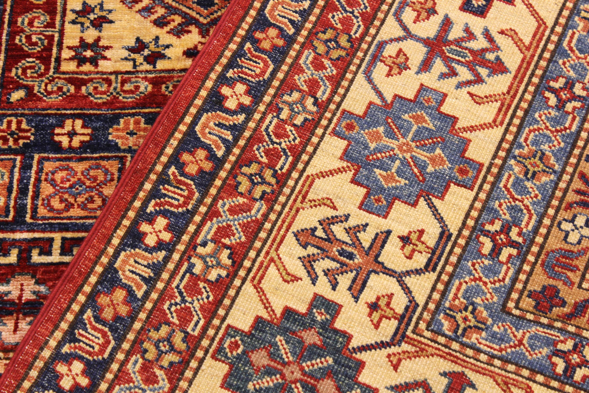 handmade Geometric Super Kazak Red Tan Hand Knotted RECTANGLE 100% WOOL area rug 7' x 10'