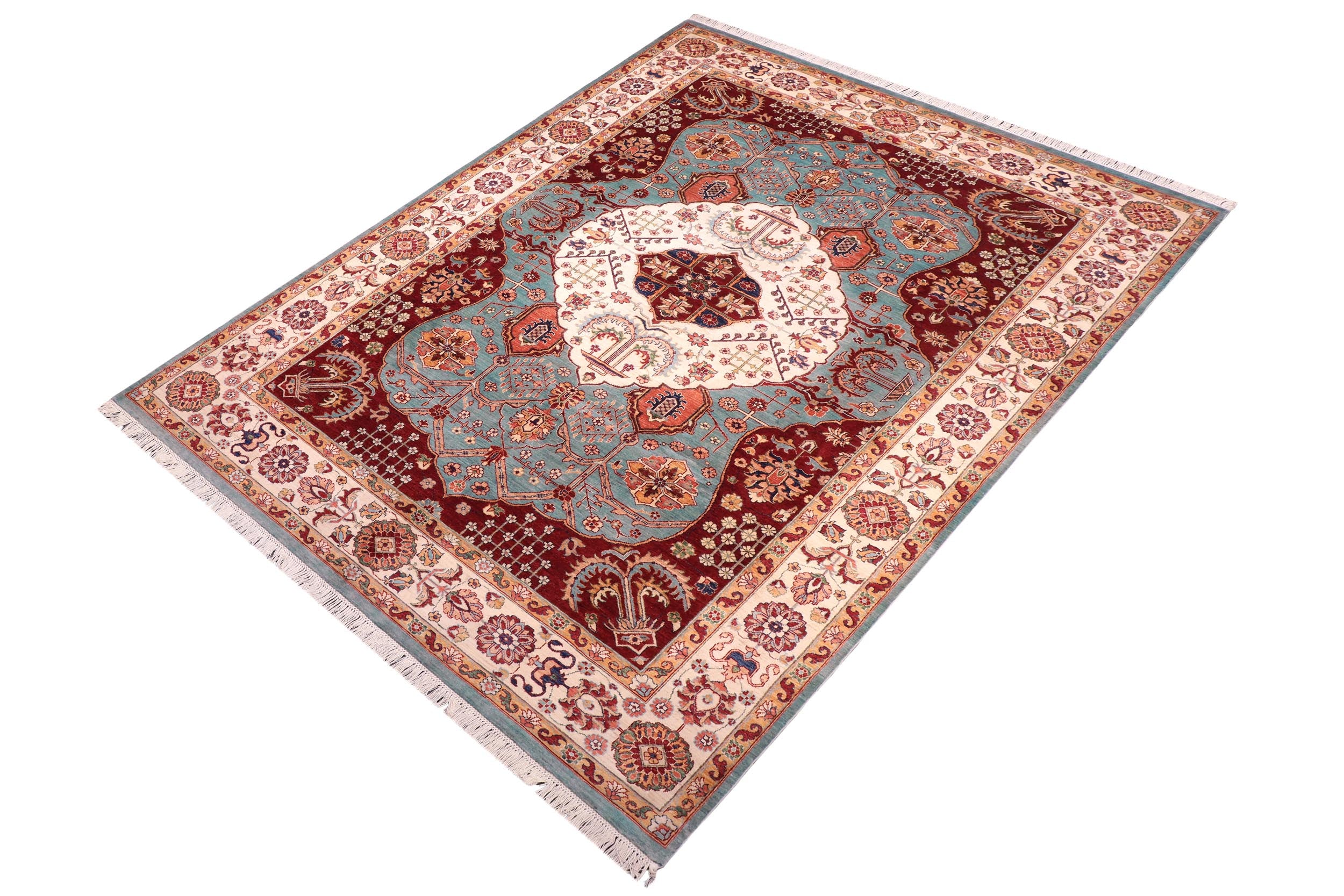handmade Traditional Kafkaz Blue Beige Hand Knotted RECTANGLE 100% WOOL area rug 8' x 12'
